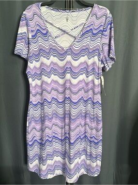 NWT - Purple Wave-Print Midi Dress with Crisscross V-Neck